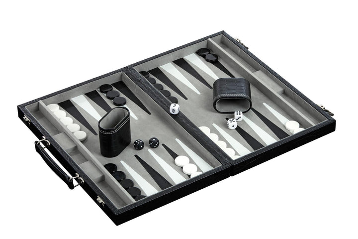 Leatherette Backgammon Set (Medium, Grey)