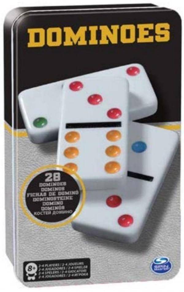 Classic Double 6 Colour Dominoes in Black & Gold Tin - BoardGamer.ie