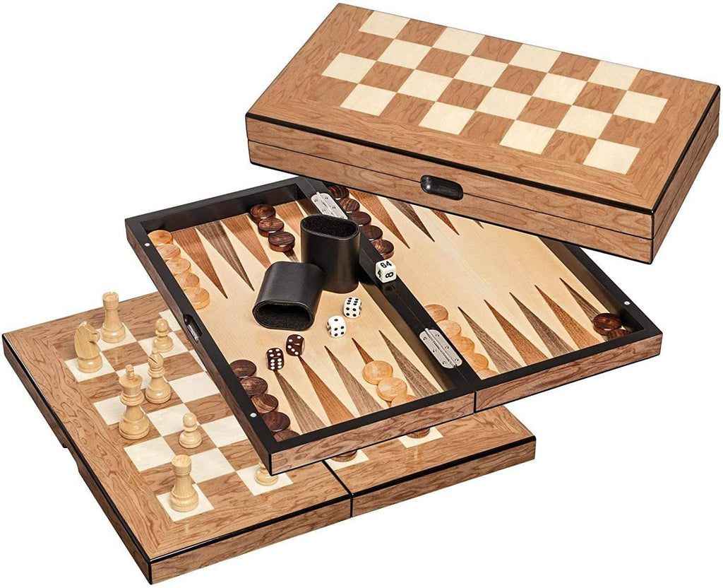 Chess, Checkers and Backgammon Set (Maple & Poplar Wood) - Philos