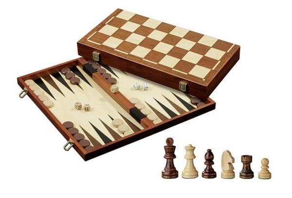Chess, Checkers And Backgammon Set (Maple, Natural & Walnut Stain)
