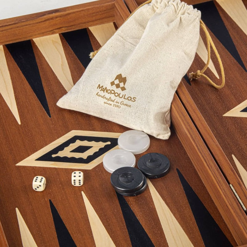Manopoulos Luxury Mahogany Backgammon Set (Large) - BoardGamer.ie