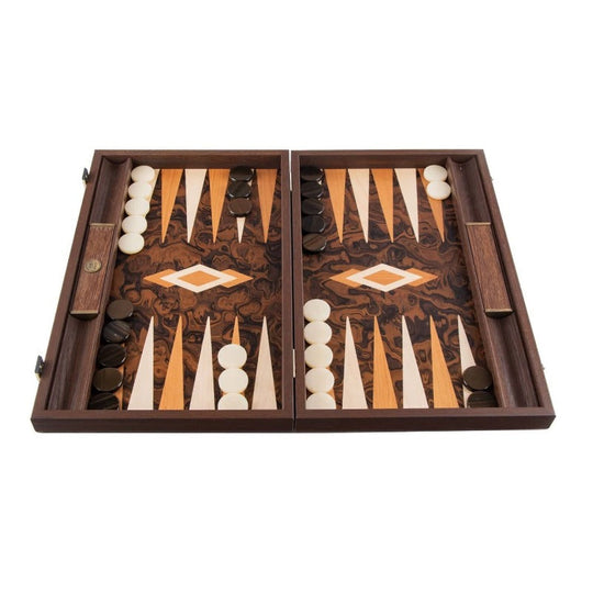Manopoulos California Dark Walnut Burl Backgammon (Large)