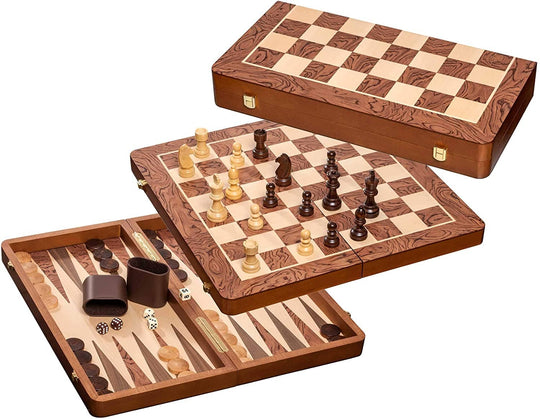 Deluxe Chess, Backgammon & Draughts Set (Poplar w/ Maple & Rosewood Inlays)